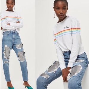 Topshop High Waisted MOM Jeans Distressed 26